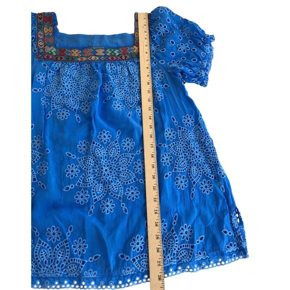 JOHNNY WAS Blue HAPPY SIA Square Neck Eyelet Blouse Eyelet Lace Medium - Picture 7 of 11